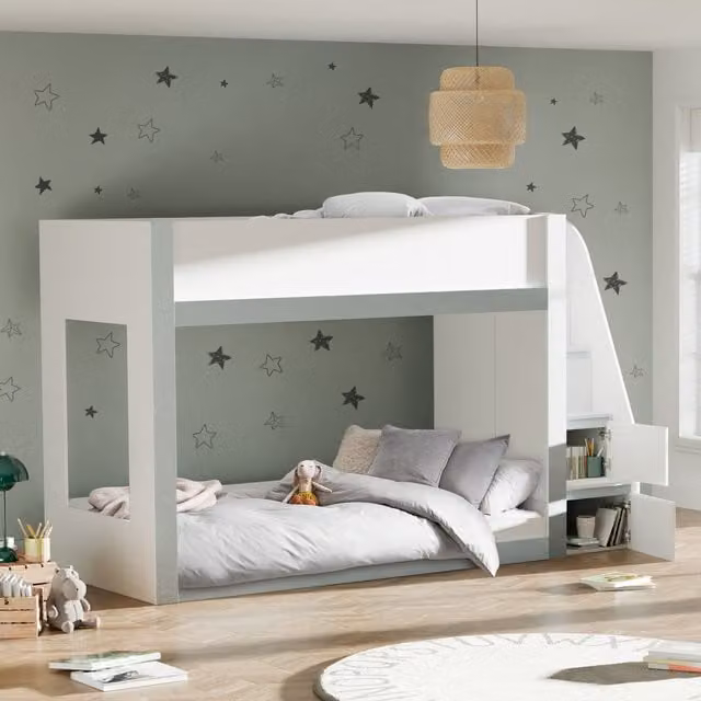 Julian Bowen Gaia Bunk Bed in White and Silver with Side Compartments and Stairs