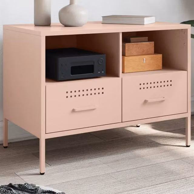 Berkfield Home Pink Industrial Metal TV Cabinet W: 68 cm, D: 39 cm, H: 50.5 cm