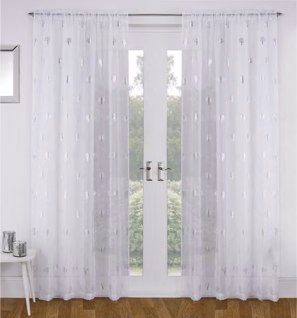 Tyrone Textiles Pair of White Birch Graphic Voile Fabric Panels, Height: 183 cm
