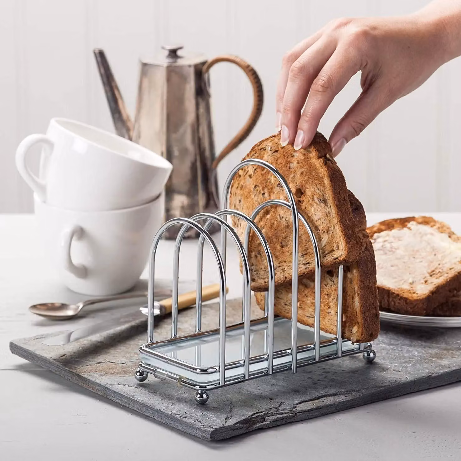 Kilo BA87 Art Deco Chrome 6 Slice Toast Rack with Frosted Glass Base and Ball Feet in Silver – 3