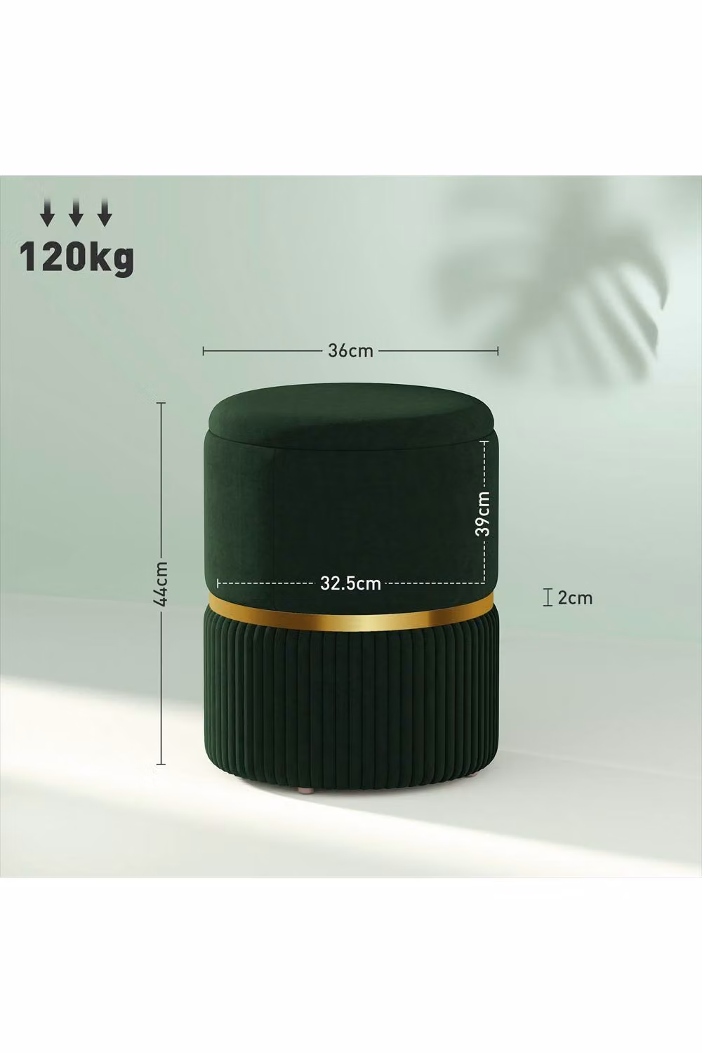 ERGOVEXA Velvet Storage Ottoman, Green, H 44 cm x W 36 cm x D 36 cm – 2