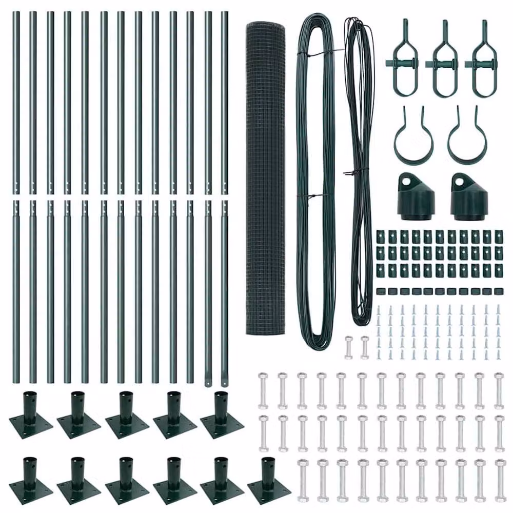 Berkfield Home Green Steel Welded Wire Fence with 13 Flanged Posts, W: 25 m, H: 0.8 m – 5