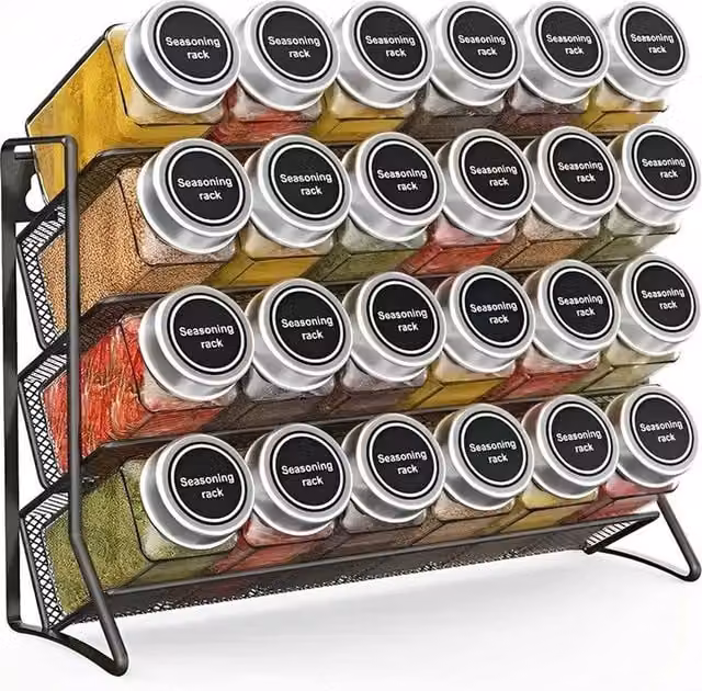 Havendro 4 Tier Wall Mounted Metal Spice Jar Storage Rack Organizer in Black – 1