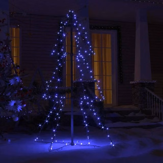 Berkfield Home Bright Christmas Cone Tree with 160 LEDs, Blue, W: 78 cm, D: 78 cm, H: 120 cm – 1