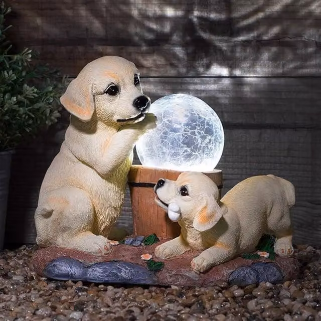 GloBrite Solar Labrador Garden Ornament with White Crackle Ball Light