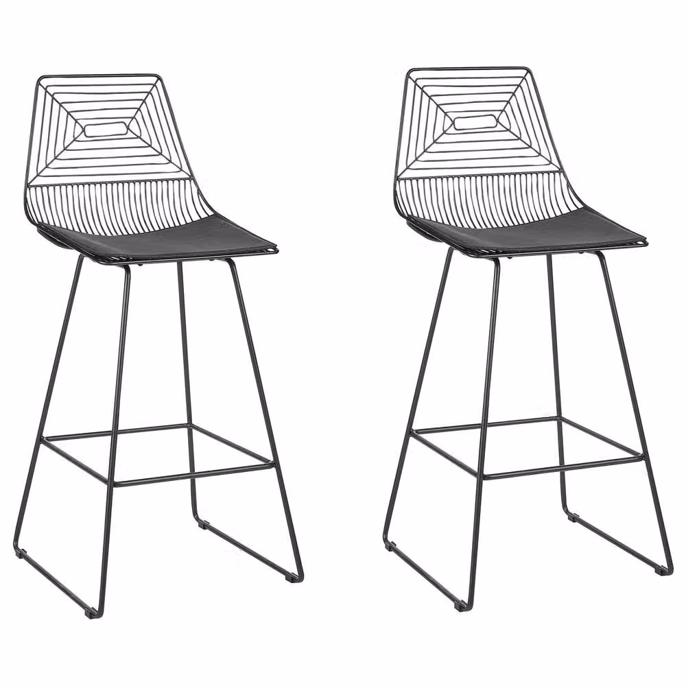Wyld Haus NovaLine Set of 2 Black Metal Bar Stools with Faux Leather Seats – 2