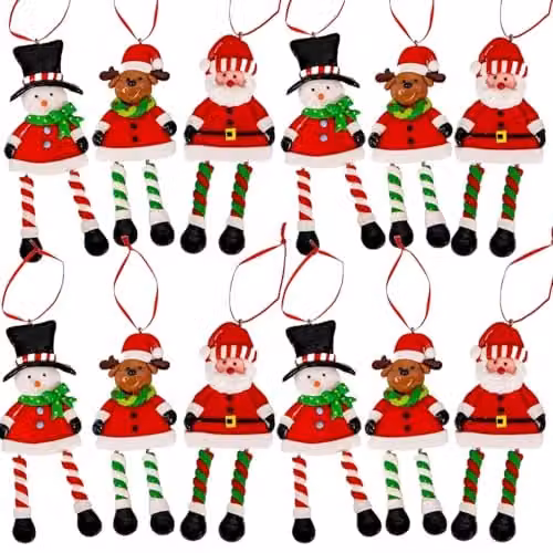 Shatchi 12-Piece Multicolour Ceramic Christmas Tree Hanging Decorations Set Featuring Santa, Snowman and Reindeer Figures – 1