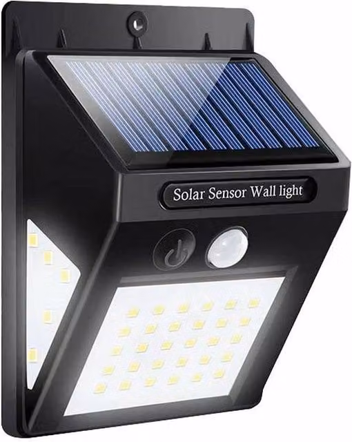 FLAVORA 4x 40 LED Solar Powered Outdoor PIR Motion Sensor Wall Light in Black