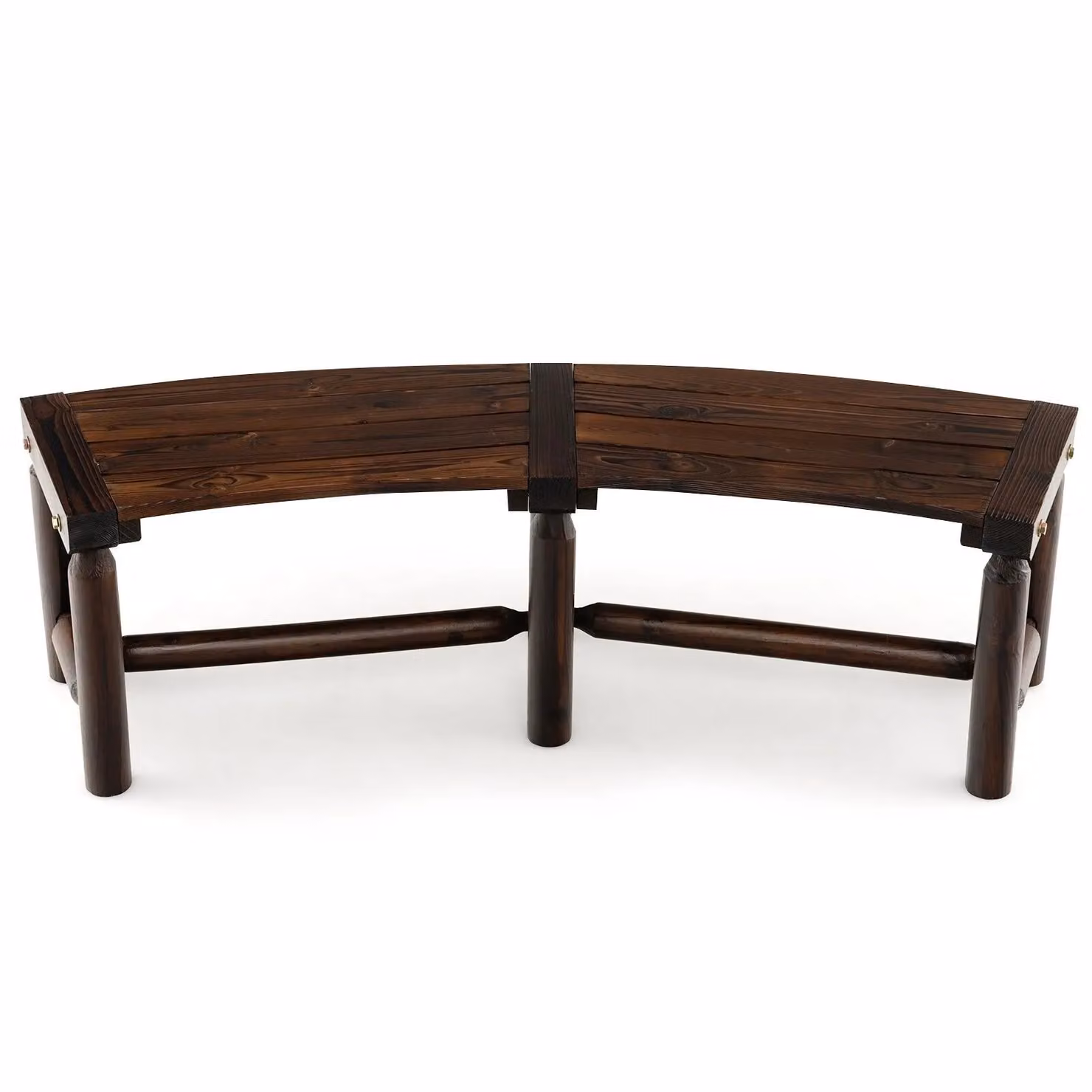 Costway Brown Carbonised Pine Wood Curved Garden Bench and Patio Loveseat – 5