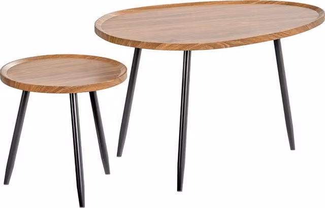 HOMCOM Nesting Coffee Table Set of 2, Modern Stacking Side Tables with Metal Legs in Chestnut Wood Effect and Black