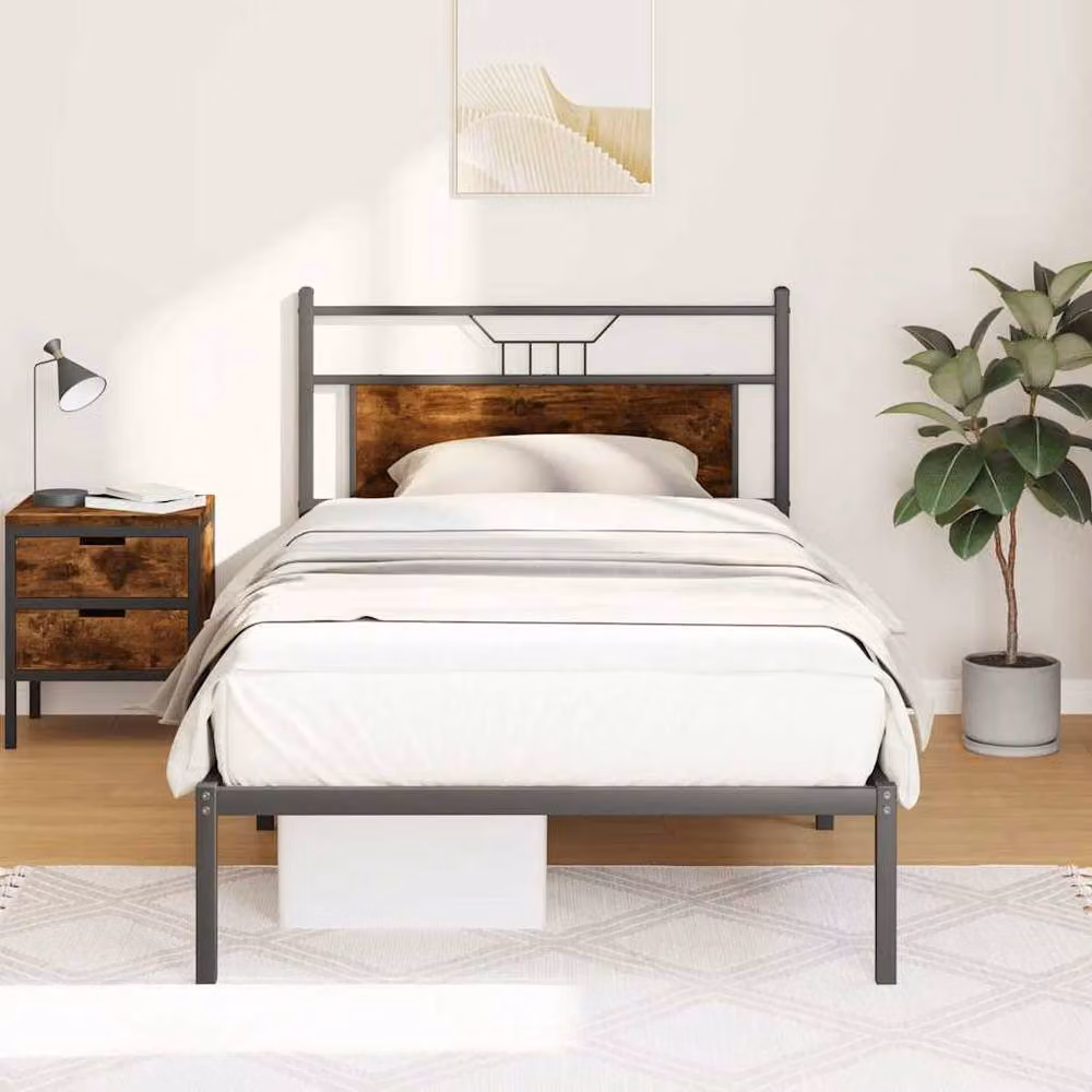 Berkfield Home Smoked Oak Bed Frame in Brown, W/D/H: 100 x 190 cm – 2