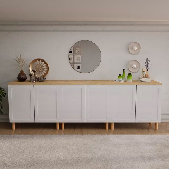 Decorotika Boli Modern Sideboard in White and Oak, Width: 270 cm