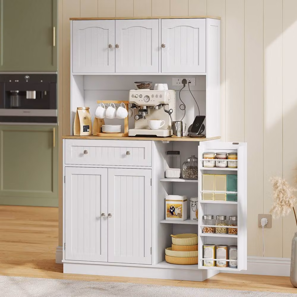HOMCOM White Tall Pantry Storage Cabinet with Adjustable Internal Shelves and Hinged Doors – 2
