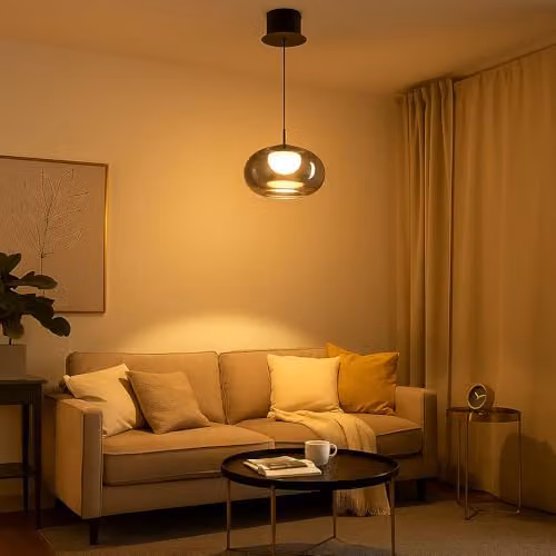 Netlighting Quintara Dome LED Pendant Light with Smoked Glass Shade, Black, Height Adjustable, D: 20 cm, H: 150 cm – 3