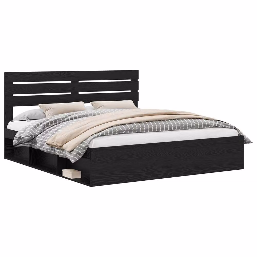 Berkfield Home Modern Bed Frame with Headboard in Black Solid Pine Wood 200 x 200 cm – 2