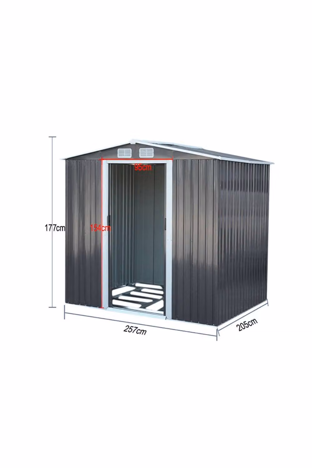 H&O Direct Metal Garden Tool Storage Shed in Anthracite Grey, W/D/H: 257 x 205 x 177 cm – 2