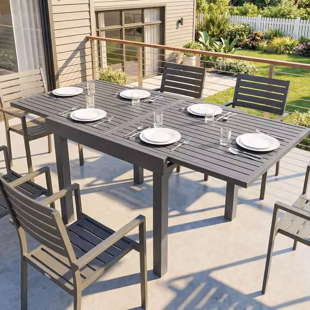 Outsunny Extendable Rectangular Garden Table in Matt Dark Grey Powder Coated Aluminium