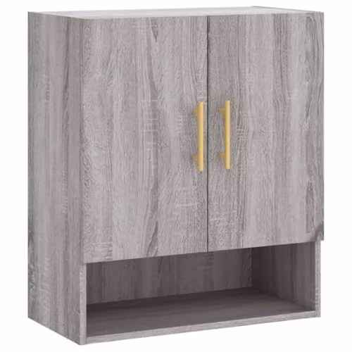 vidaXL Grey Sonoma Wall Cabinet with Hinged Doors and Open Shelf, W: 60 cm, D: 31 cm, H: 70 cm