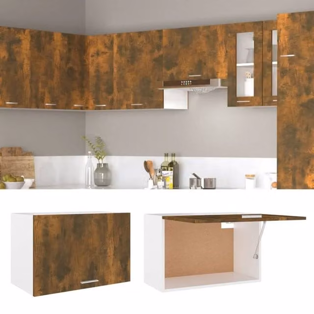 Berkfield Home Smoked Oak Wall Mounted Kitchen Cabinet in Brown, W/D/H: 60 x 31 x 40 cm
