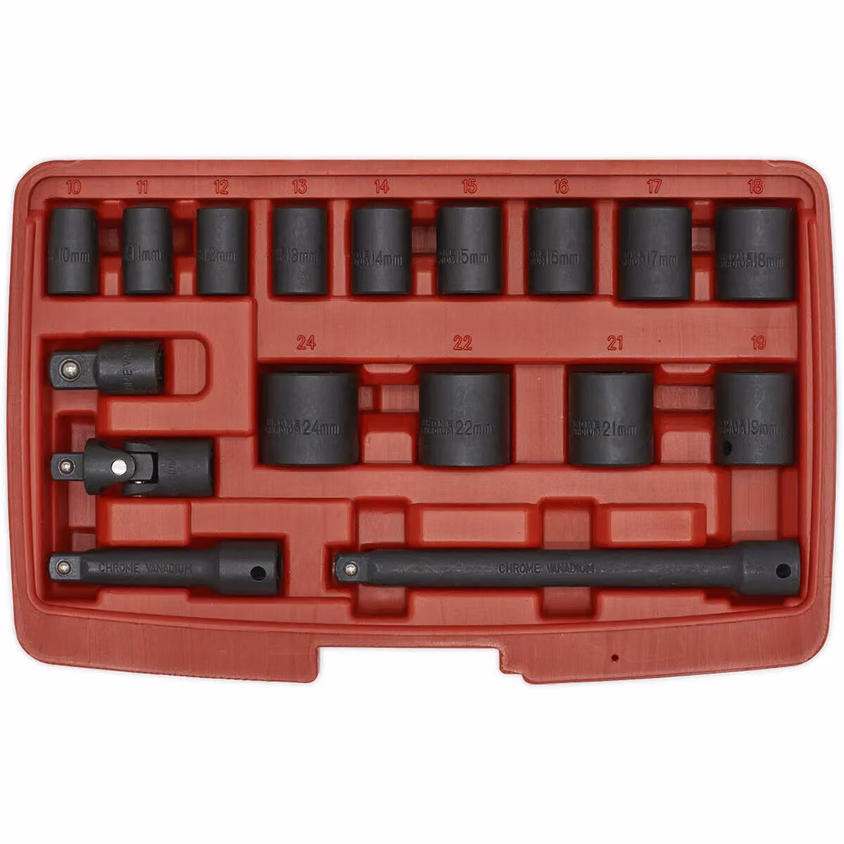 Loops 17 Piece Premium Impact Socket Set, 3/8 inch Sq Drive, Chrome Vanadium Steel, Black and Multicolour – 3