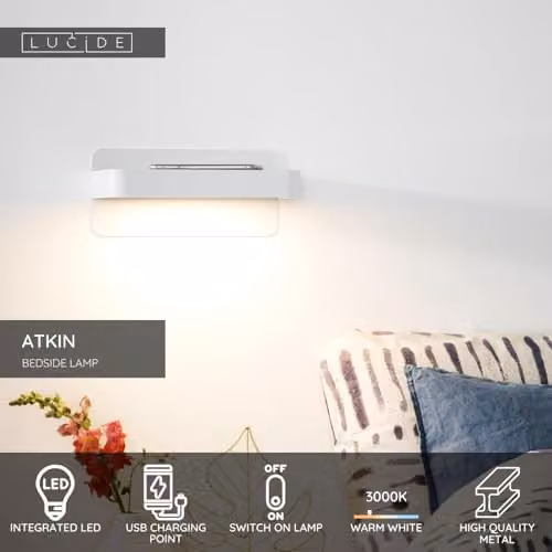 Lucide ATKIN Modern White LED Wall Light for Bedroom and Reading – 2