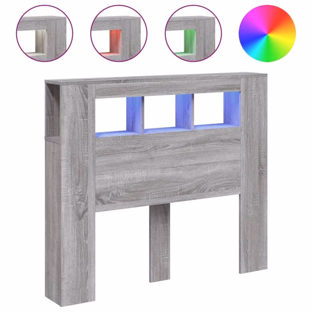 Berkfield Home Grey Sonoma LED Headboard with Integrated Shelf and USB Charging Port, W/D/H: 120 x 18.5 x 103.5 cm – 2