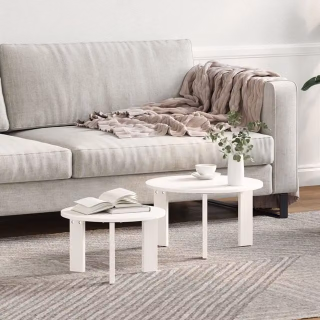 Berkfield Home 2-Piece Round White Nested Coffee Table Set W/D/H: 47.5 x 47.5 x 27 cm