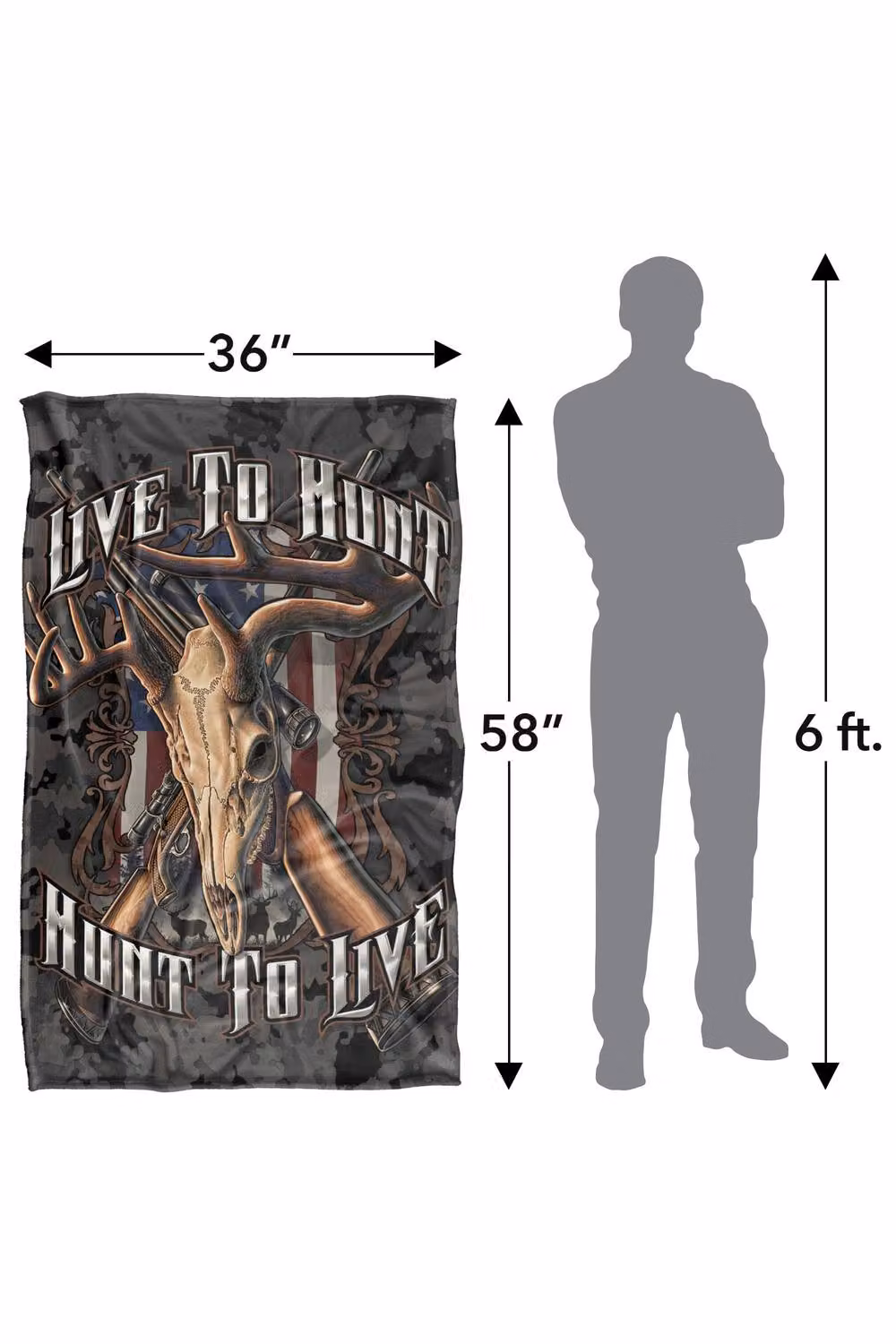 JQ Licensing Live To Hunt Deer Skull Super Soft Silky Touch Fleece Throw Blanket, W: 91 cm, D: 147 cm – 6