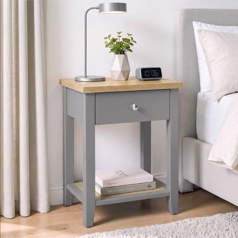 DHS Grey Shaker Bedside Table with Drawer and Open Shelf, W/D/H: 40 x 45 x 60 cm