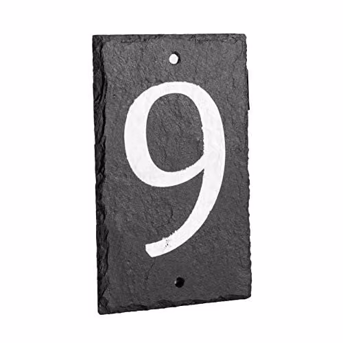 Nicola Spring Rustic Natural Slate House Number Plaque, Grey and White, W: 14.5 cm, H: 9 cm