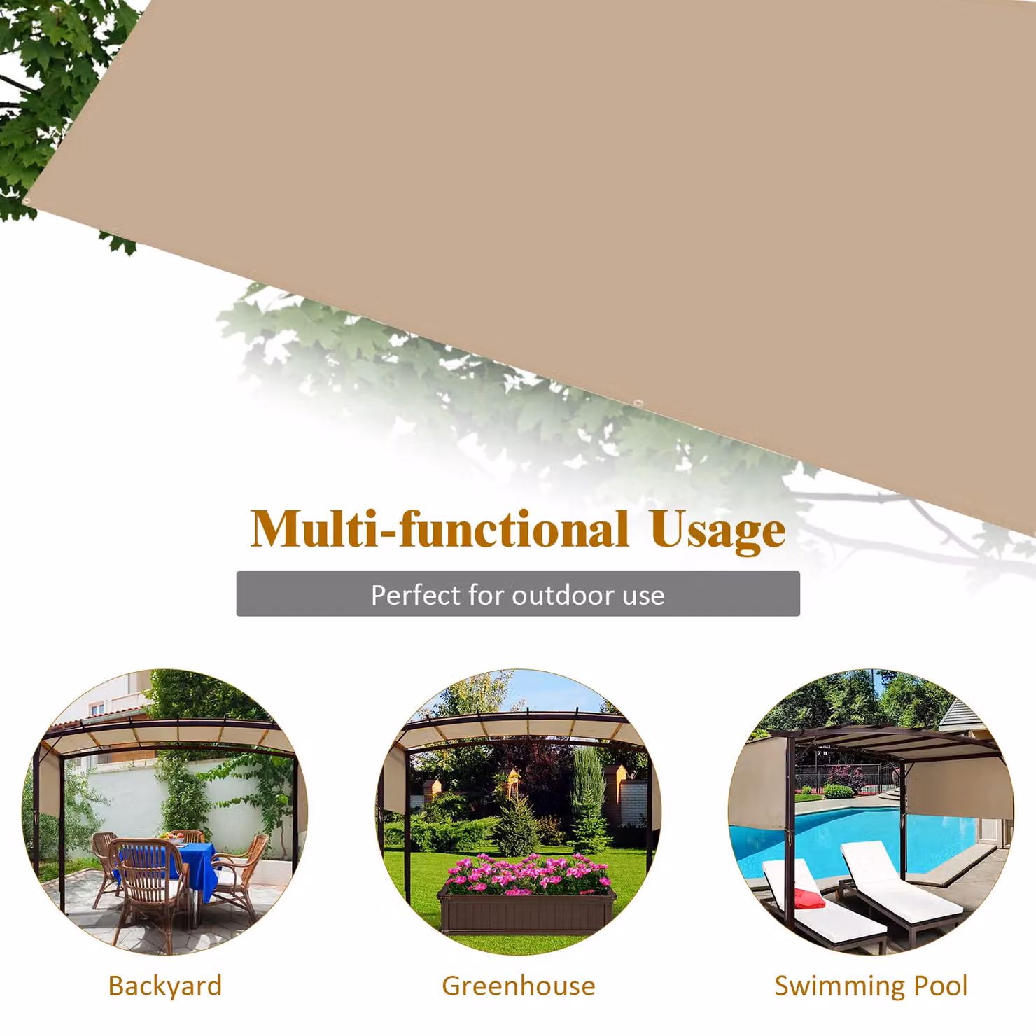 Gymax Beige Sun-proof Shade Cloth Mesh Netting Canopy – 2