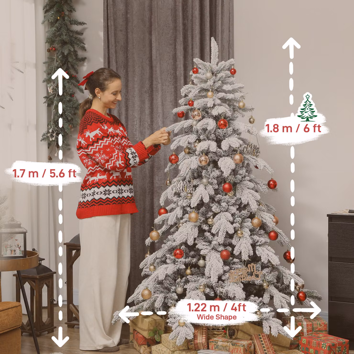 HOMCOM 6ft Super Flocked Christmas Tree in Green and White – 3