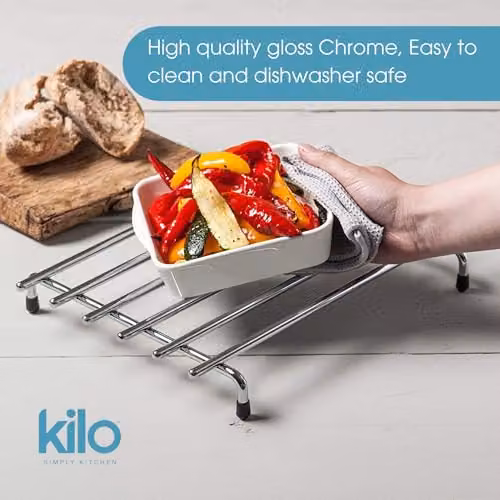 Kilo Deluxe Rectangular Chrome Trivet in Silver, W: 33 cm, D: 30 cm – 3