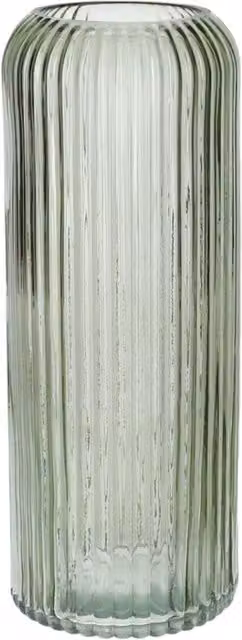 Kingsbury Gifts Modern Ribbed Glass Cylinder Flower Vase in Green