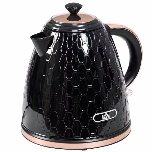 HOMCOM Black Electric Kettle with Auto Shut-off and Limescale Filter, 1.7 l, 3 kW – 1
