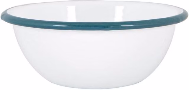 Kelvenix White and Green Enamel Metal Camping Cereal Bowl, Diameter: 16 cm