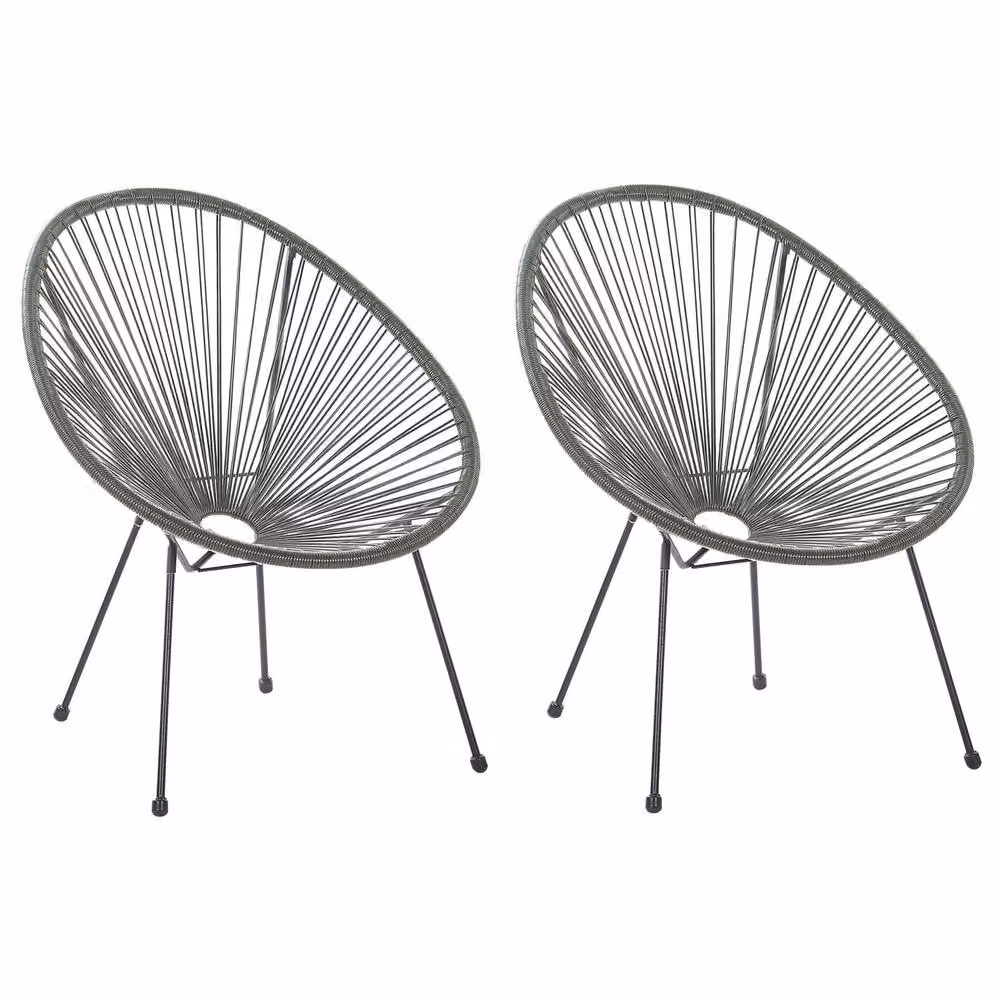Wyld and Coco Two Seat Papasan Chair Set in Dark Grey PE Rattan with Powder Coated Steel Frame