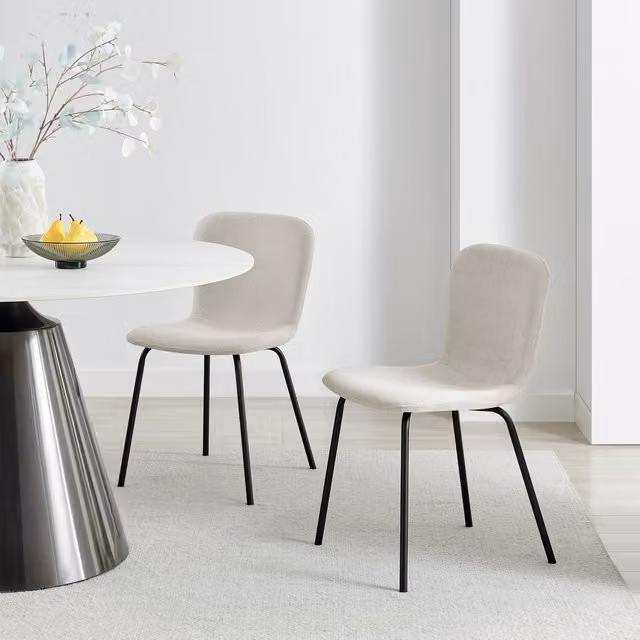 FurnitureboxUK Set of 2 Asti Cream Linen Effect Dining Chairs with Metal Legs