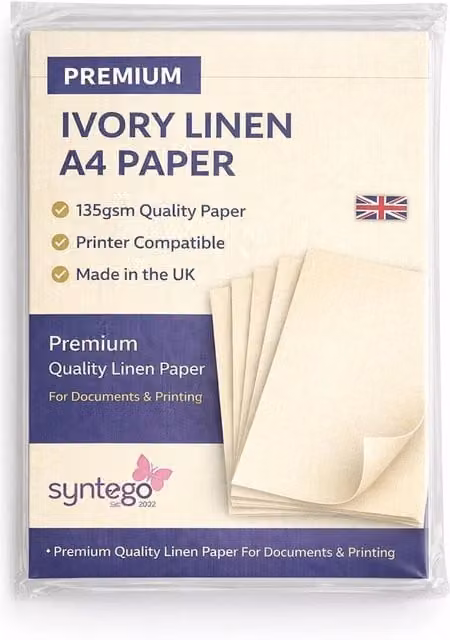 Syntego 10 Sheets of A4 Matte Linen Silkweave Textured Construction Paper in Ivory/Beige