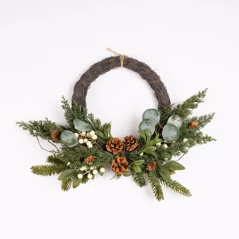 Scottish Everlastings Ltd Real Touch Mistletoe and Cone Half Wreath in Green, Diameter: 40 cm – 2
