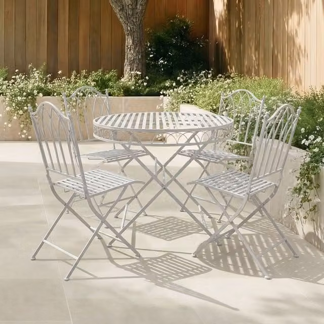 Charles Bentley 4 Seater Rustic Metal Garden Bistro Set in Grey, W/D/H: 90 x 74 x 53 cm – 1