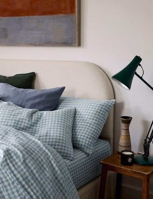 Piglet In Bed Linen Rich Gingham Pillowcase Set in Light Blue Mix