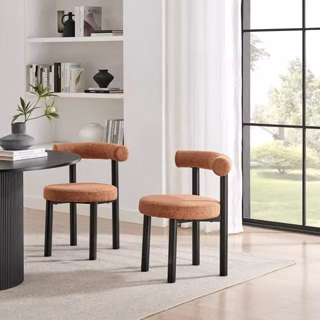 FurnitureboxUK Isola Set of 2 Terracotta Orange Fabric Dining Chairs with Black Legs