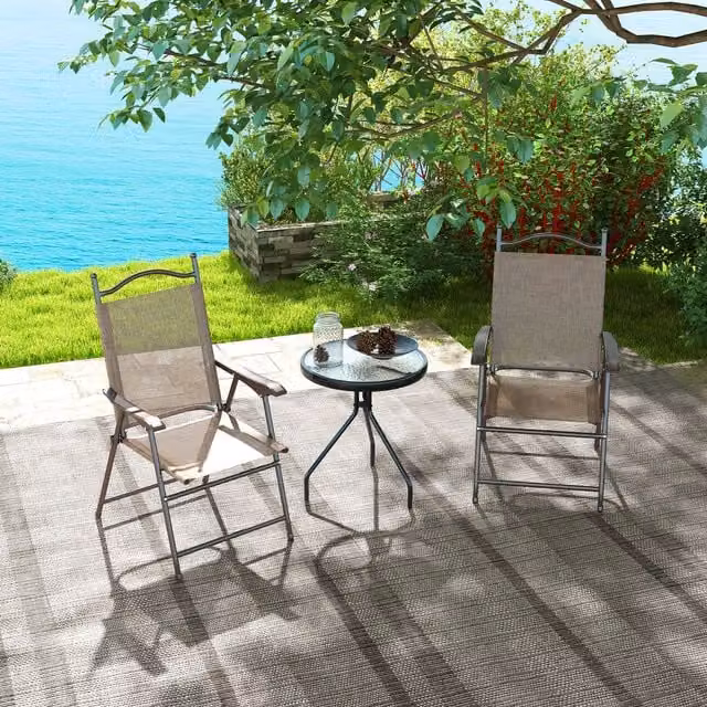 OUTSUNNY Set of 2 Folding Chairs in Brown with Breathable Mesh Fabric and Steel Frame