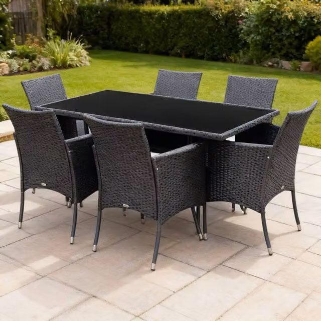 ERGOVEXA 6 Seater Black Polyrattan Dining Set with Cushions