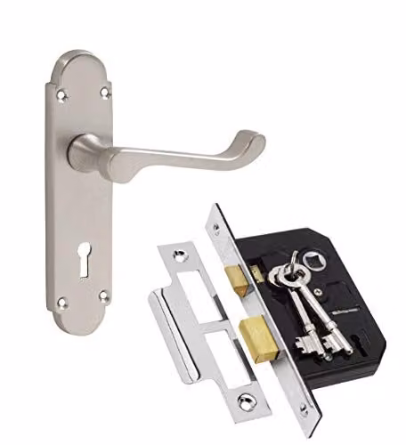 Golden Grace Epsom Lever Lock Door Handles in Brushed Satin Chrome