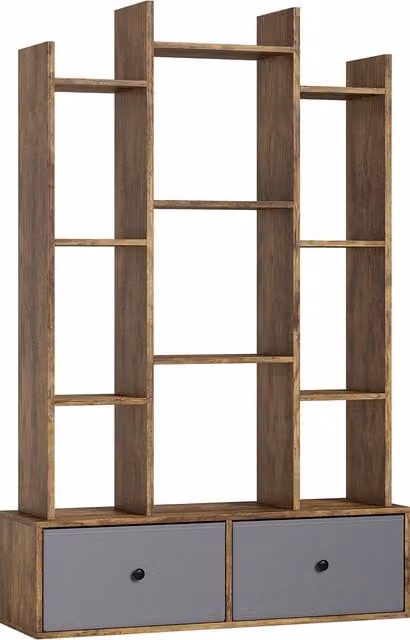 HOMCOM 12 Shelf Storage Unit with Drawers in Brown – 1