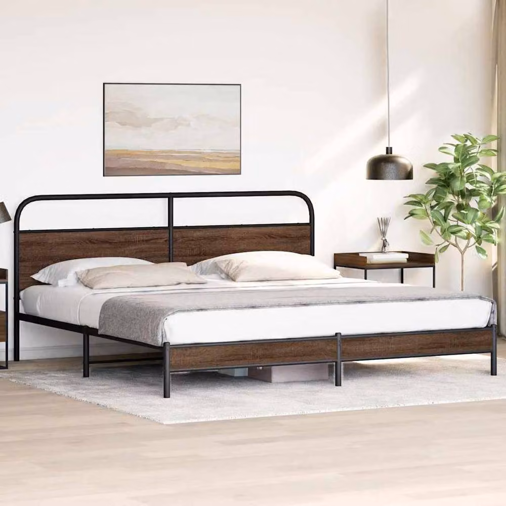 Berkfield Home Metal Bed Frame in Brown Oak, W/D/H: 180 x 200 cm Super King – 3