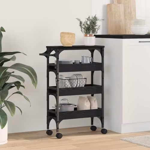 vidaXL Industrial Kitchen Trolley in Black Oak, W/D/H: 53 x 20 x 76 cm – 2