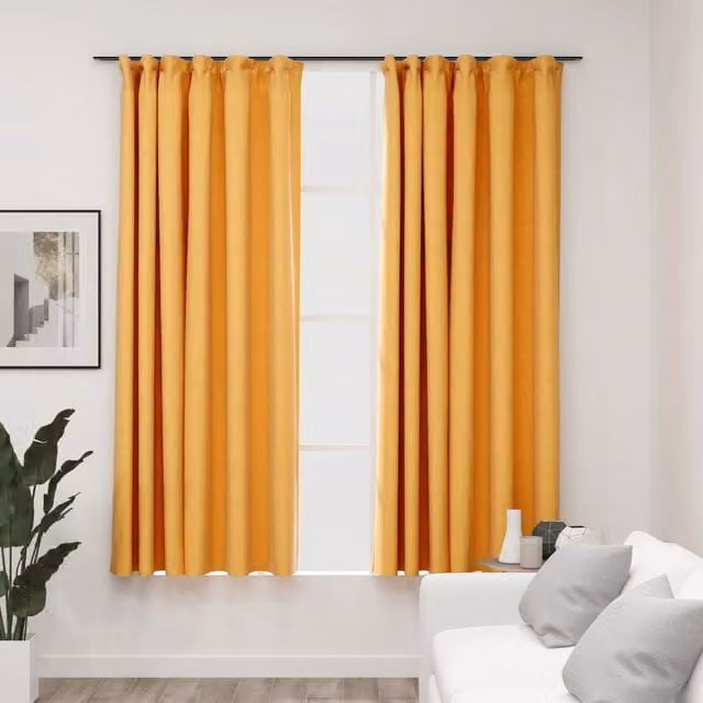Berkfield Linen-Look Blackout Curtains with Hooks, 2 Pack, Yellow, W: 140 cm, H: 175 cm